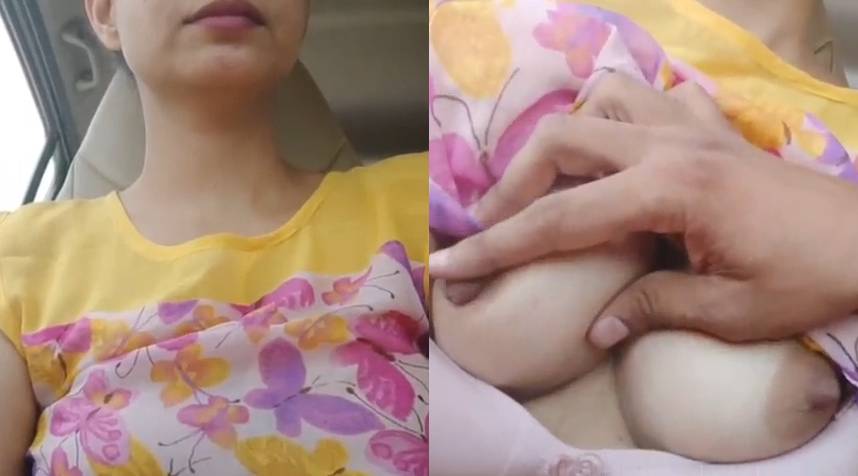 Pressing Sexy Indian Girl Boobs in Car HD